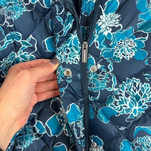 Lands’ End Packable Puffer Women’s S Blue Floral — Apres-Ski Vibes - Picture 4 of 10